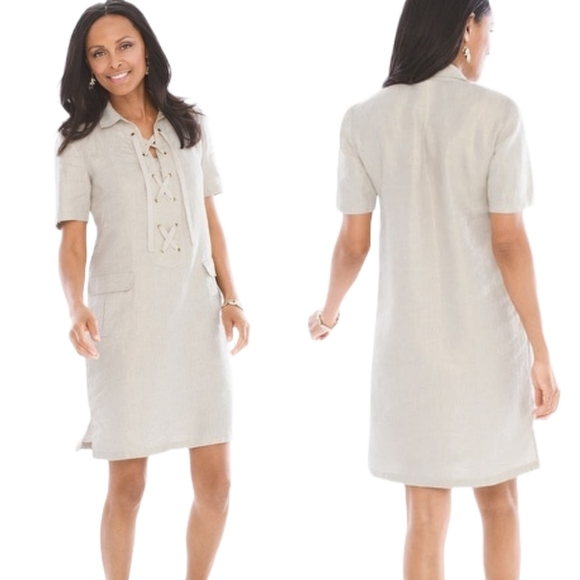 Chico's Dresses Chicos 0 Linen Dress Foiled Lace Up Dress Metallic